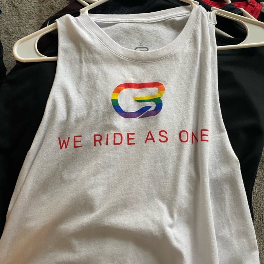 Large white pride tank CycleBar
